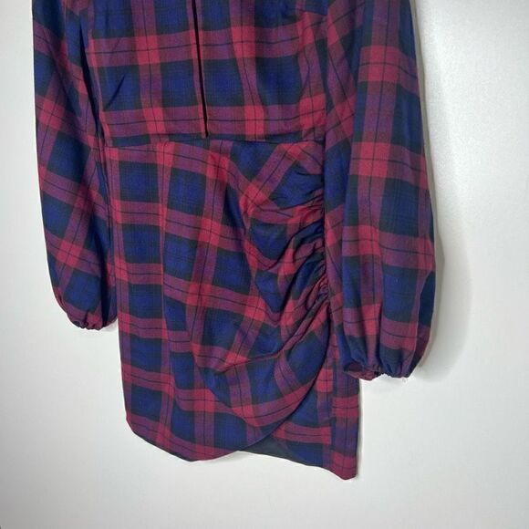 Lovers + Friends Liliana Burgundy Blue Plaid Long-sleeve Mini Dress - Picture 5 of 11
